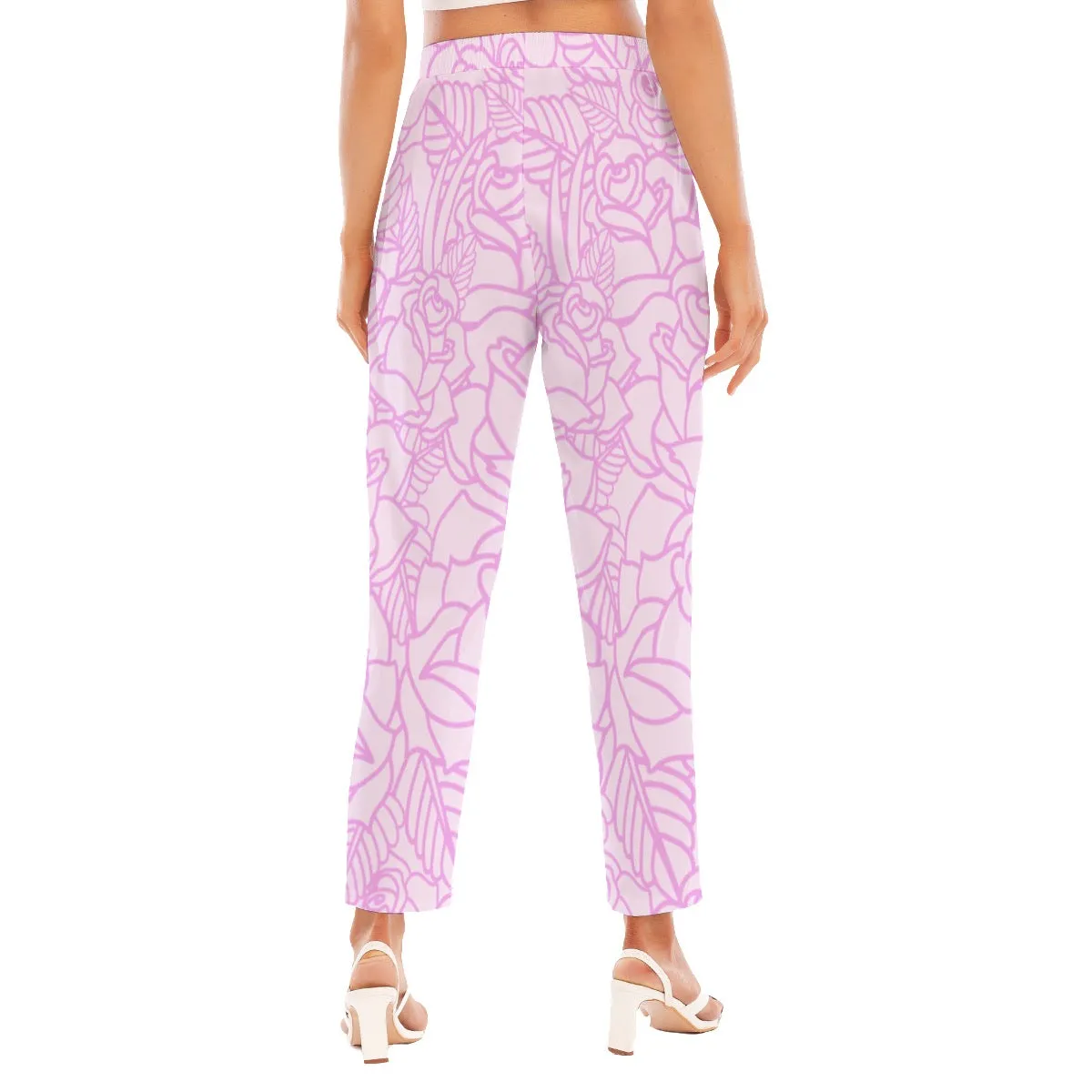 All-Over Print Women's Loose Straight-leg Pants 86 pink flower print