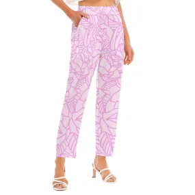 All-Over Print Women's Loose Straight-leg Pants 86 pink flower print