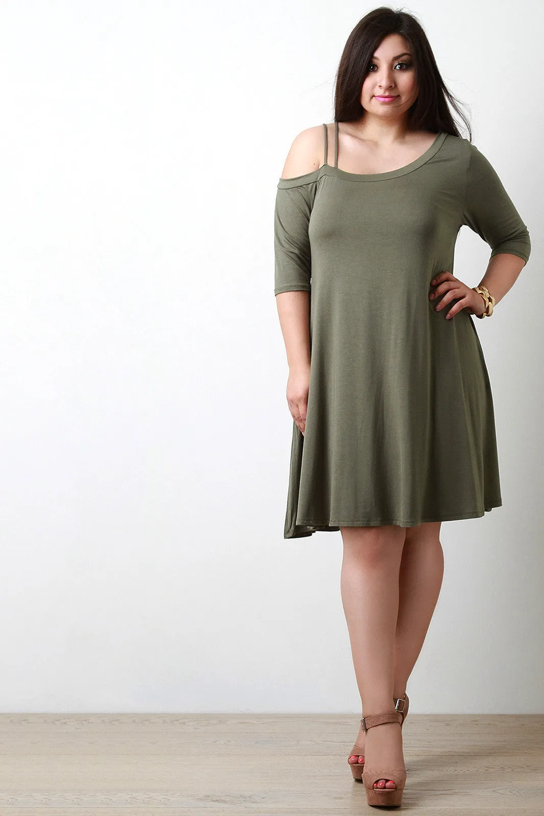 Asymmetrical Cold Shoulder Shift Dress