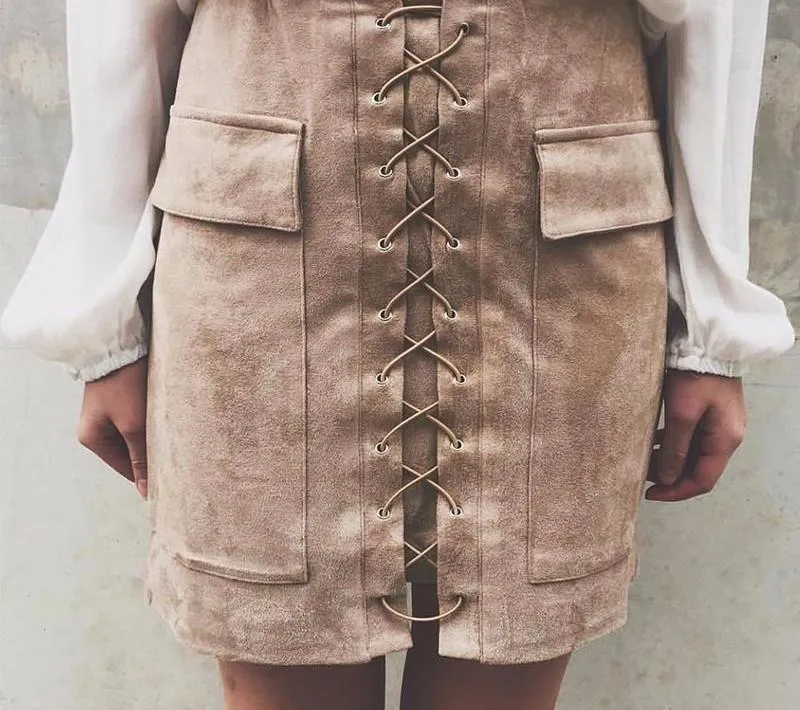 Autumn Suede Leather Women's Vintage Skirt