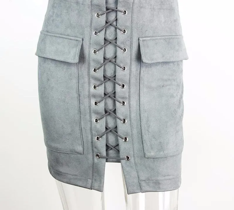 Autumn Suede Leather Women's Vintage Skirt