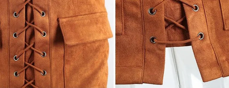 Autumn Suede Leather Women's Vintage Skirt