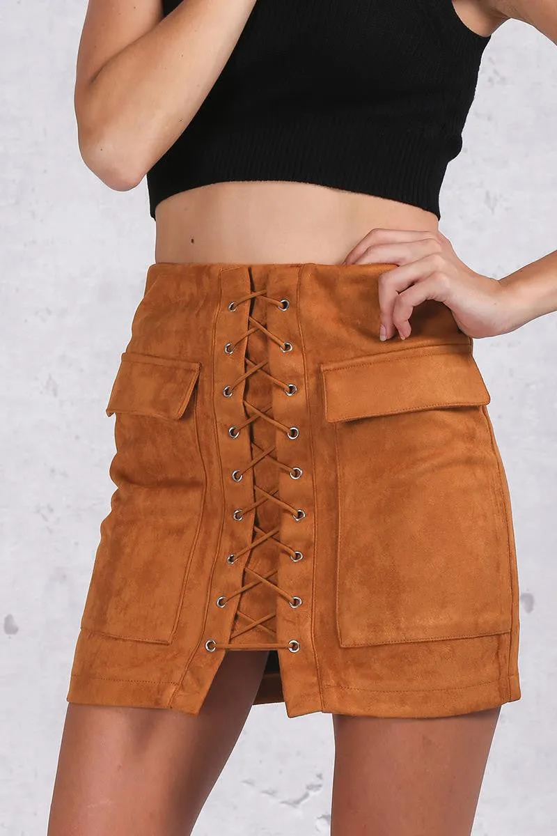 Autumn Suede Leather Women's Vintage Skirt