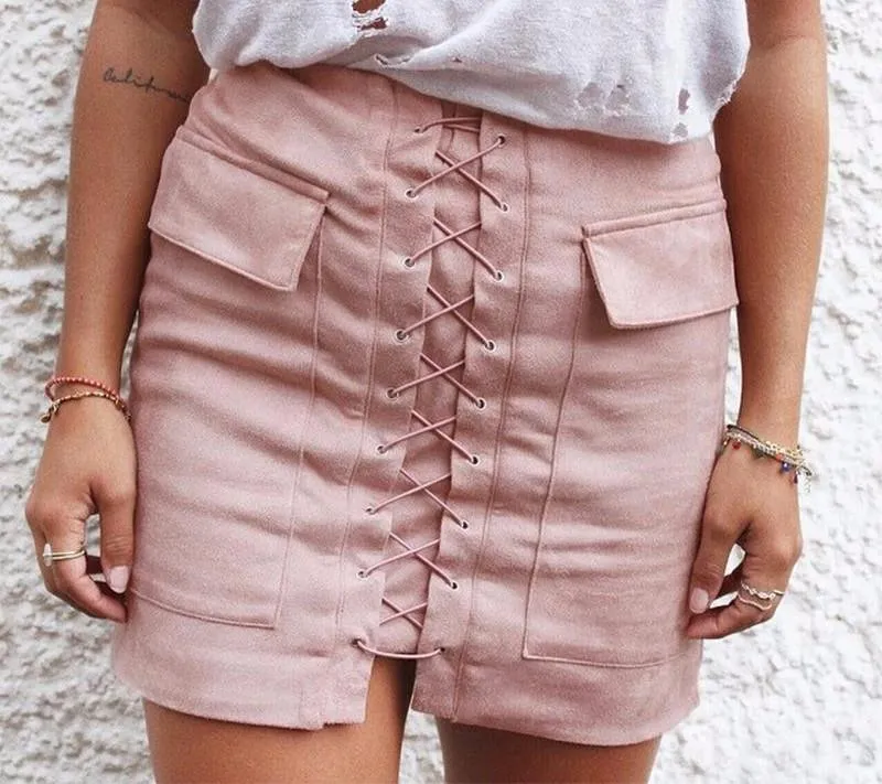 Autumn Suede Leather Women's Vintage Skirt