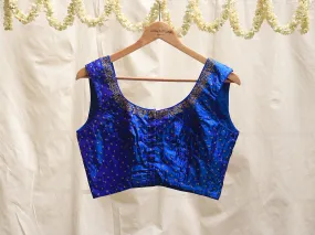 Azure blue, Karnataka silk, Hand embroidery blouse