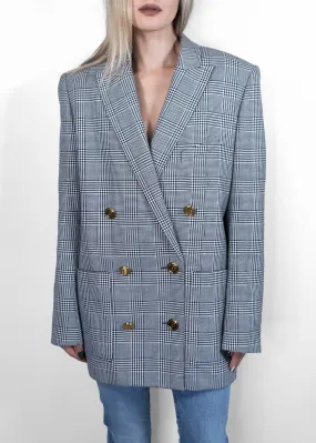 Balmain Black Checked Wool Double-Breasted Blazer