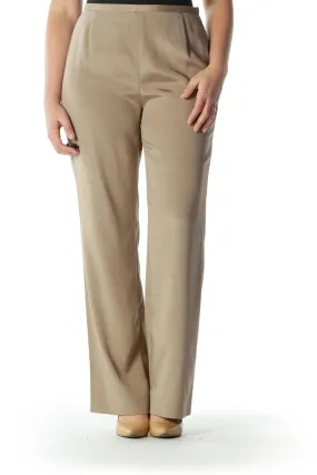 Beige High-Waisted Silk Designer Slacks