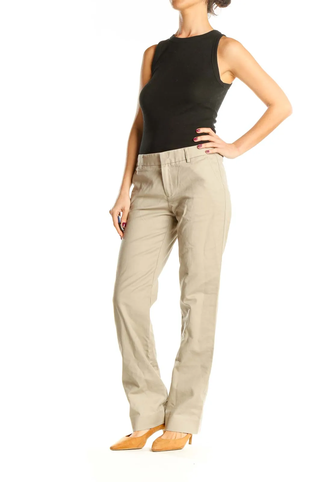 Beige Straigt Leg Pants