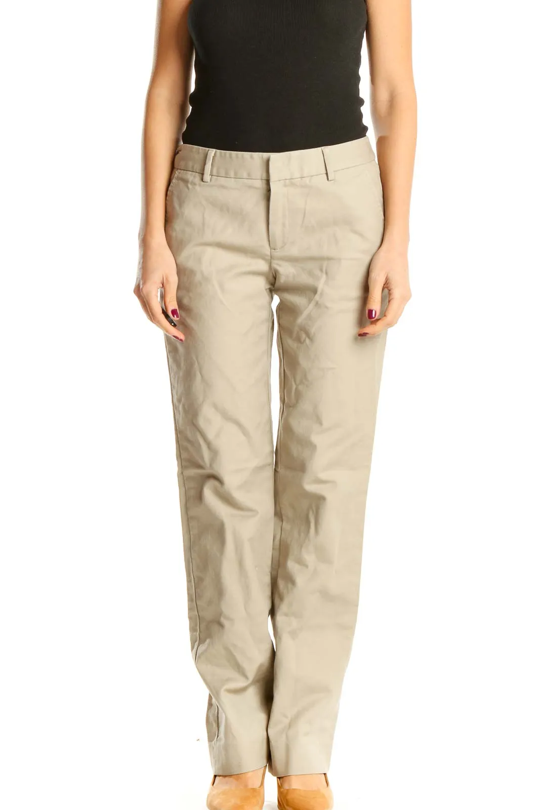 Beige Straigt Leg Pants