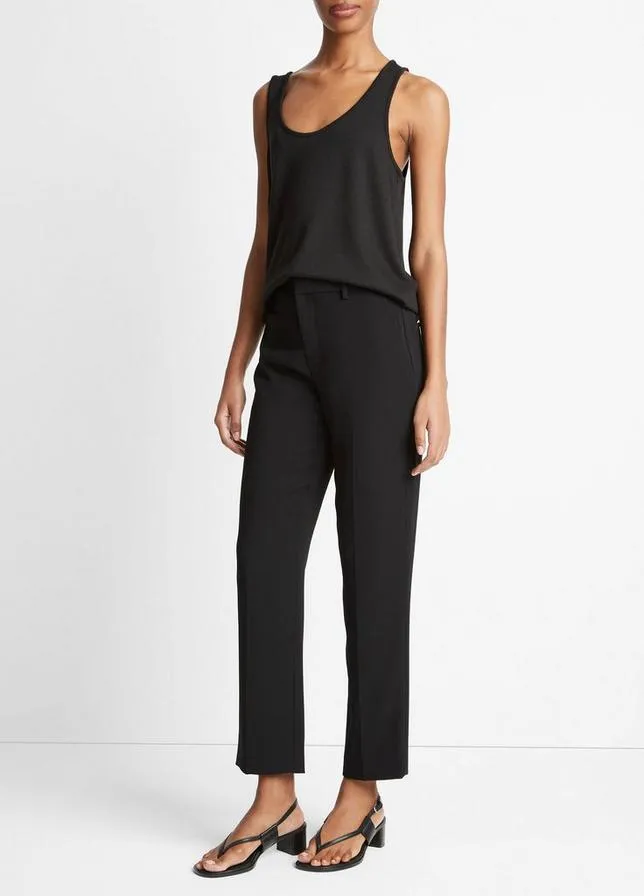 BLACK CREPE TAILORED STRAIGHT LEG PANT