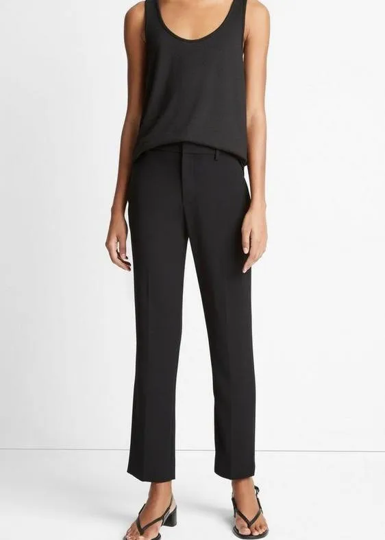 BLACK CREPE TAILORED STRAIGHT LEG PANT