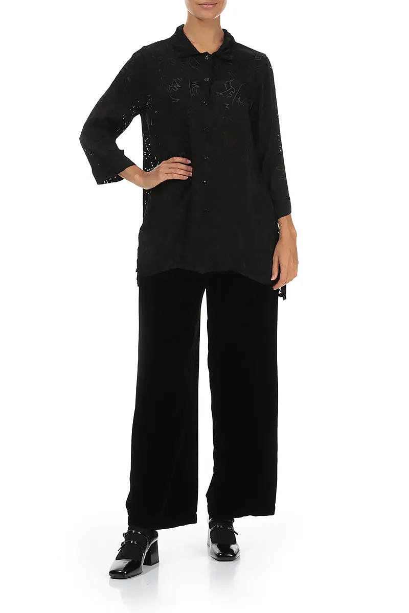 Black Devoré Feather Silk Shirt