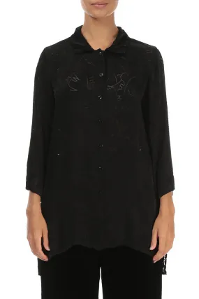 Black Devoré Feather Silk Shirt