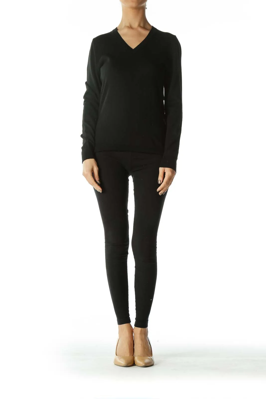 Black Extra Fine Merino Wool V-Neck Sweater