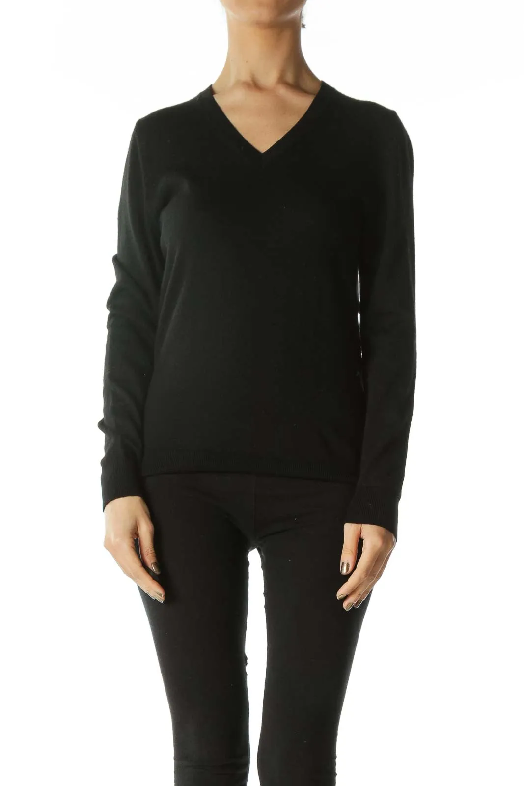 Black Extra Fine Merino Wool V-Neck Sweater