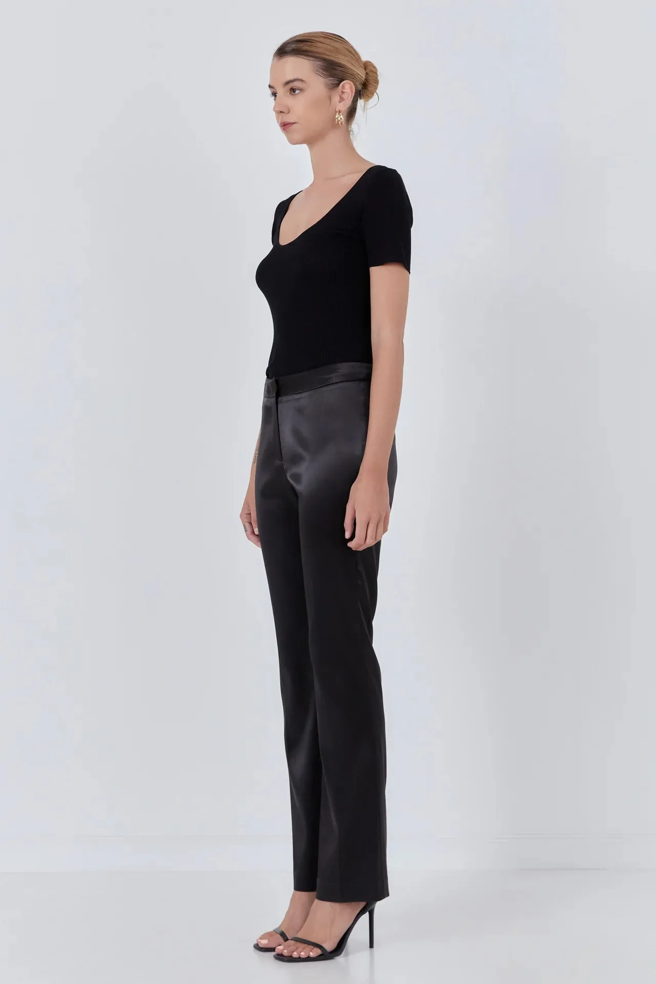 Black Satin Straight Leg Pants