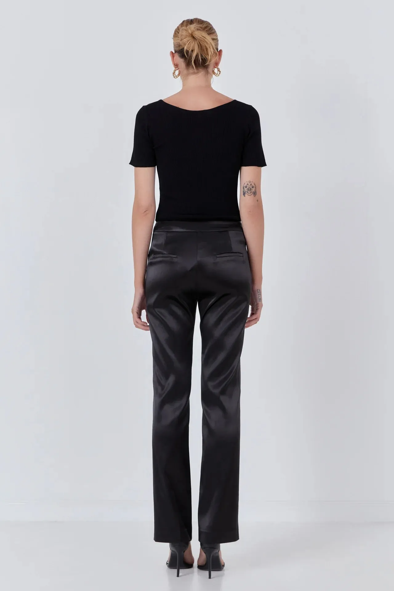 Black Satin Straight Leg Pants