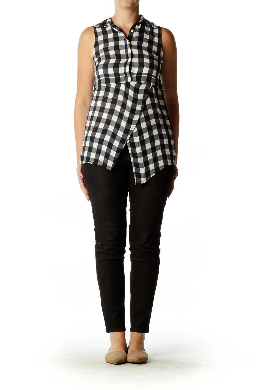 Black White Silk Gingham Blouse