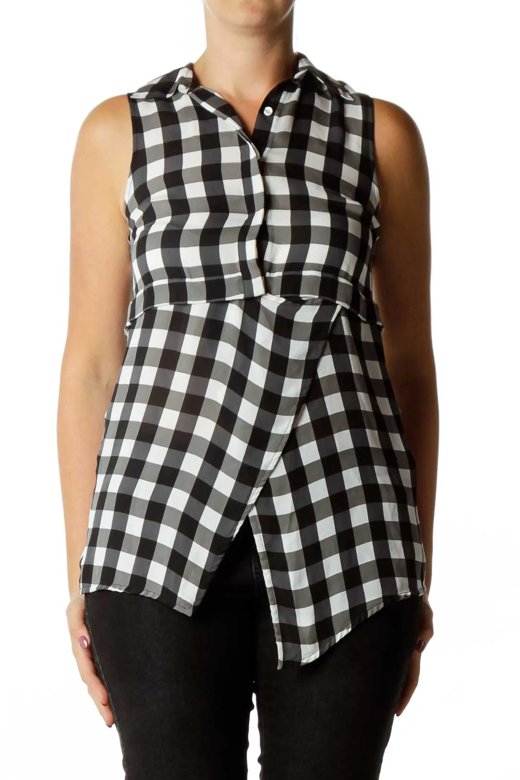 Black White Silk Gingham Blouse