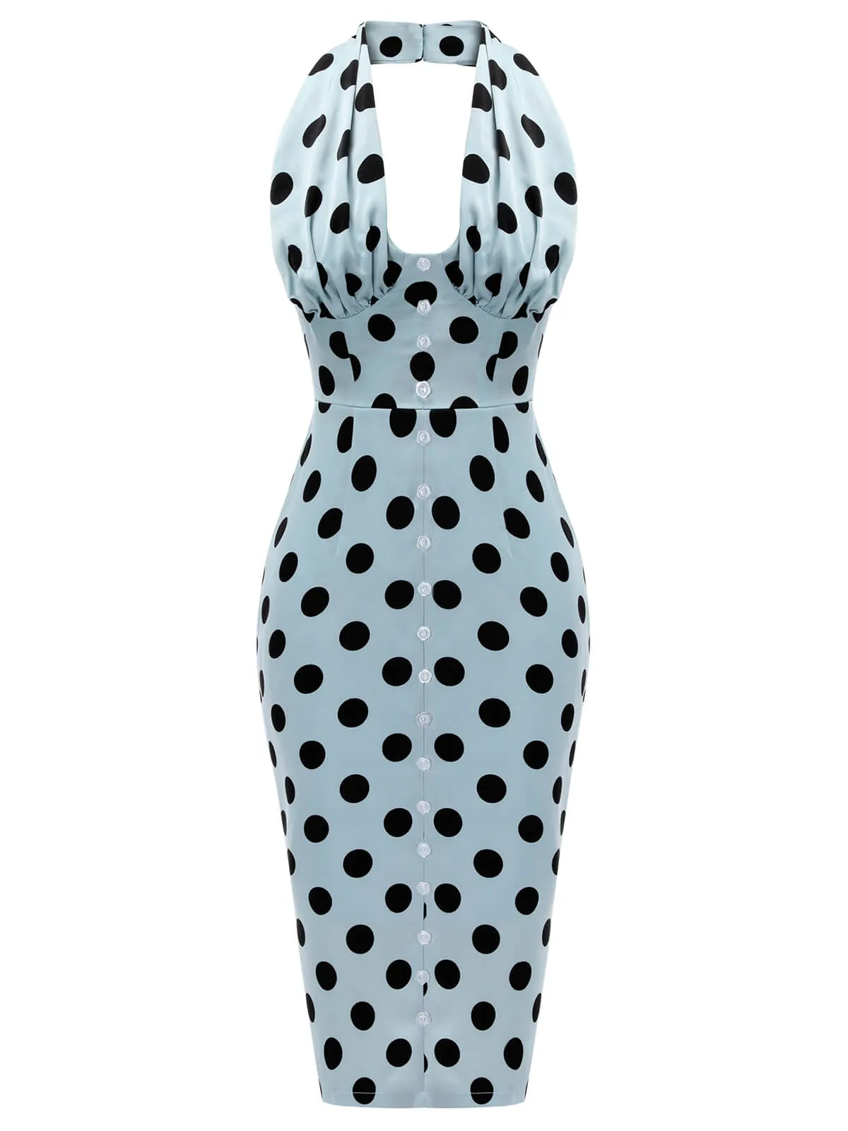 Blue 1960s Polks Dots Pencil Dress