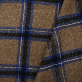 Brown-Blue-Multi Poly-Wool Single Sided Brush Plaid Woven Jacketing Fabric