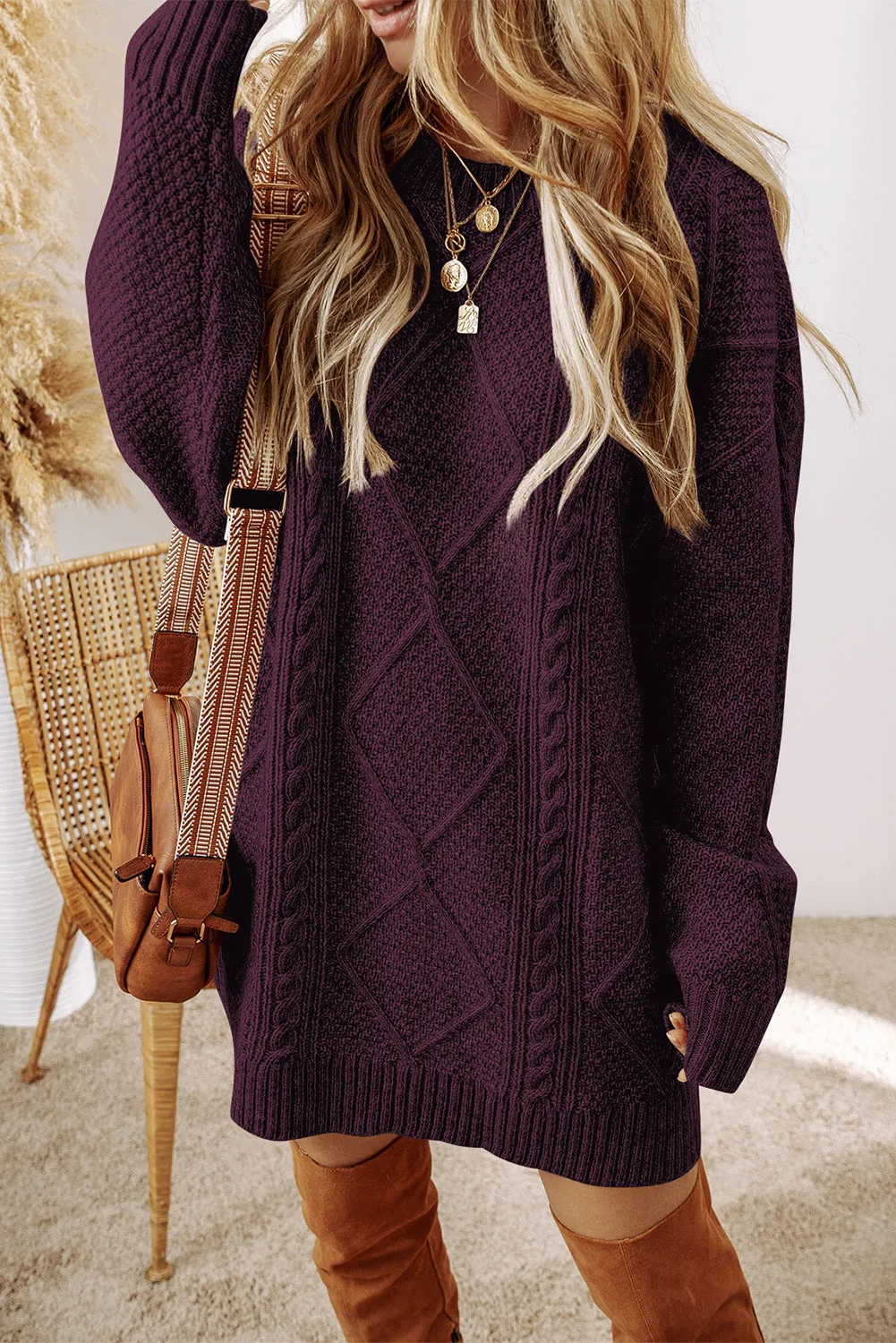 Cable Knit Loose Fit Oversized Sweater Dress