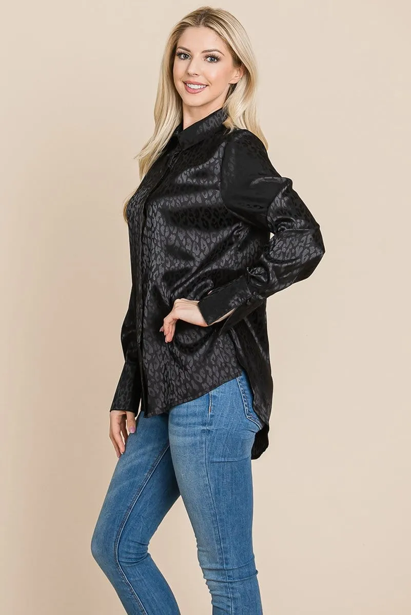 Casual Animal Print Satin Button up Shirts Blouse