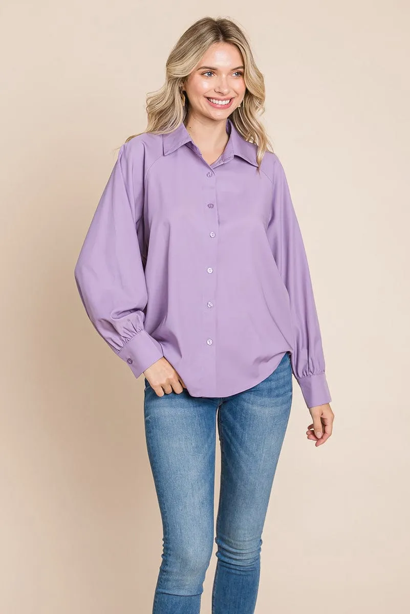 Collared Long Sleeve Button up Silky Shirts Blouse