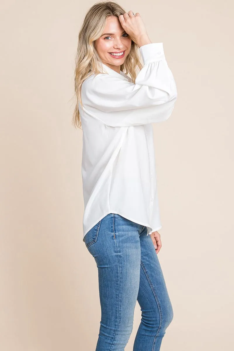 Collared Long Sleeve Button up Silky Shirts Blouse