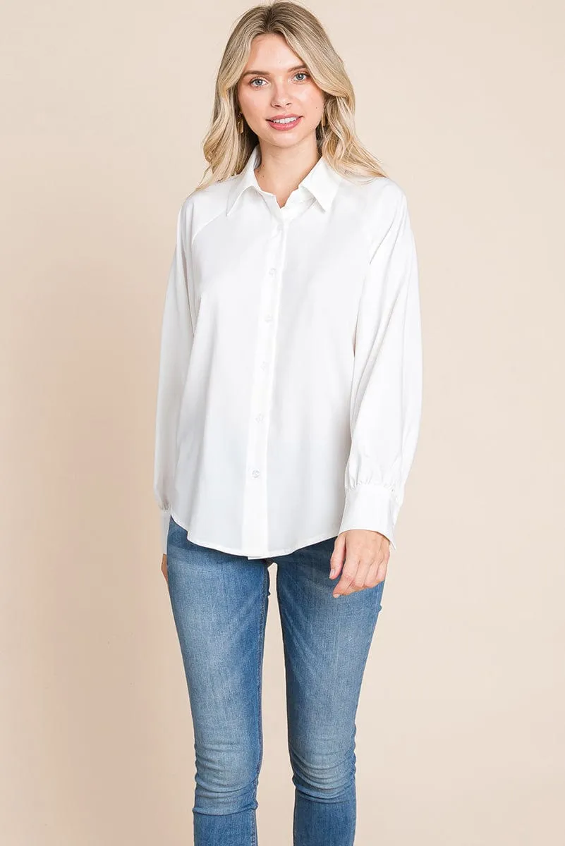 Collared Long Sleeve Button up Silky Shirts Blouse