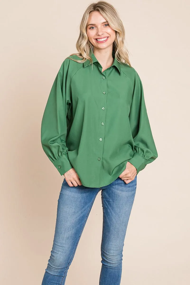 Collared Long Sleeve Button up Silky Shirts Blouse