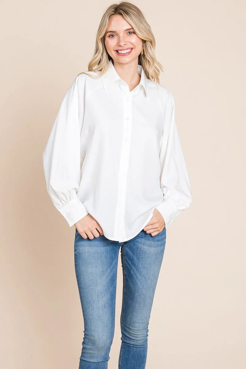 Collared Long Sleeve Button up Silky Shirts Blouse