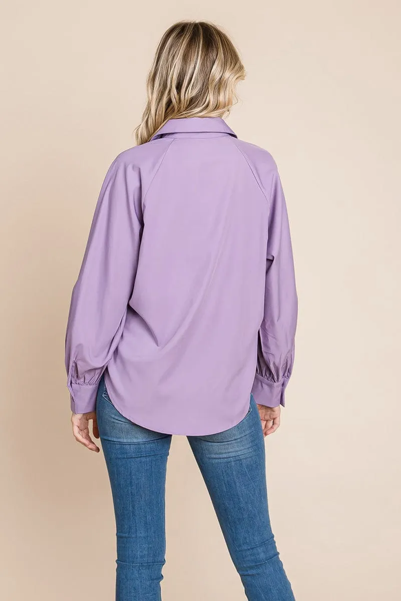 Collared Long Sleeve Button up Silky Shirts Blouse