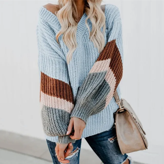 Colorful V - Neck Sweater