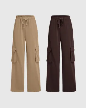 Combo : Cool Girl Aesthetics Double Pocket Trousers In Minimal Brown & Chocolate Brown