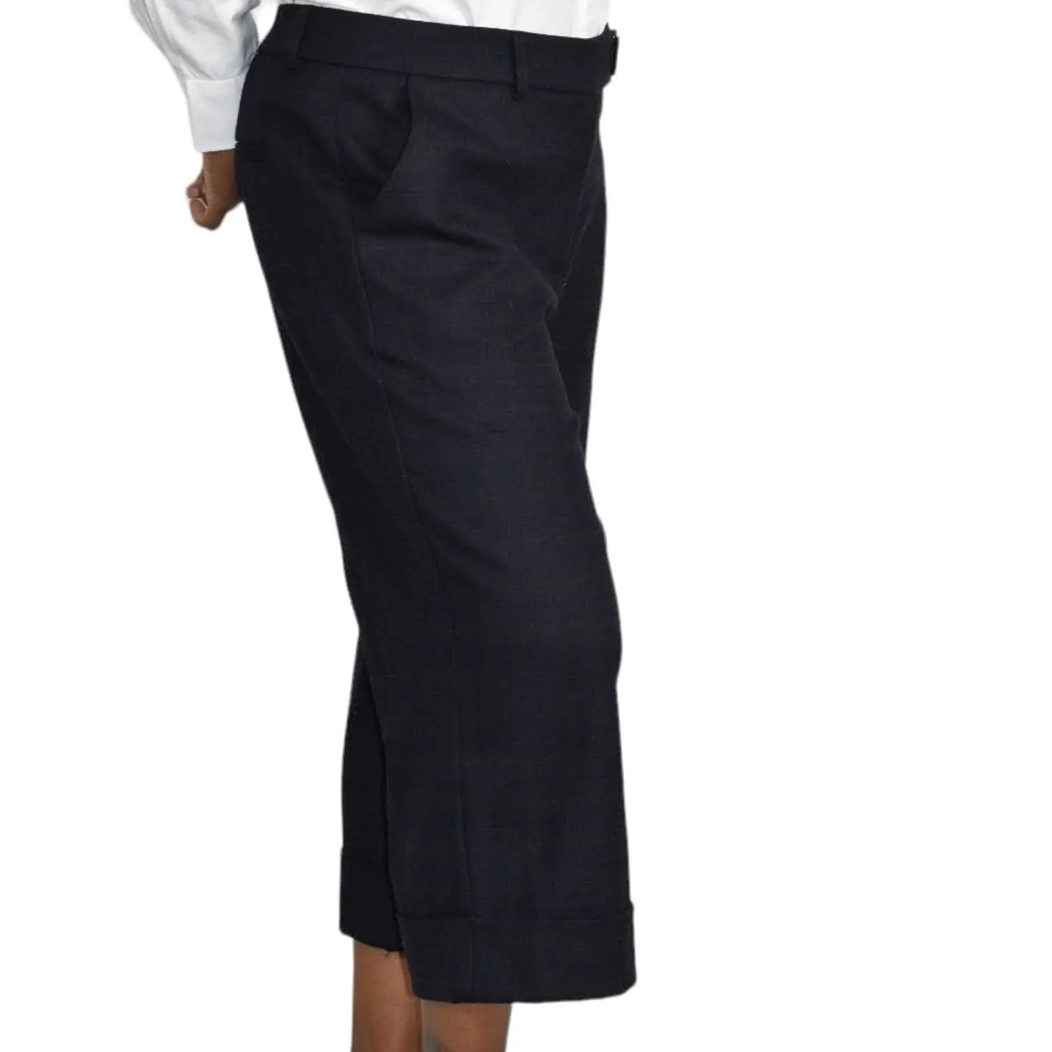 Cop Copine Ouaf Cropped Trouser Pants Blue Check Plaid Windowpane Cuffed Wide Leg Size 40 10