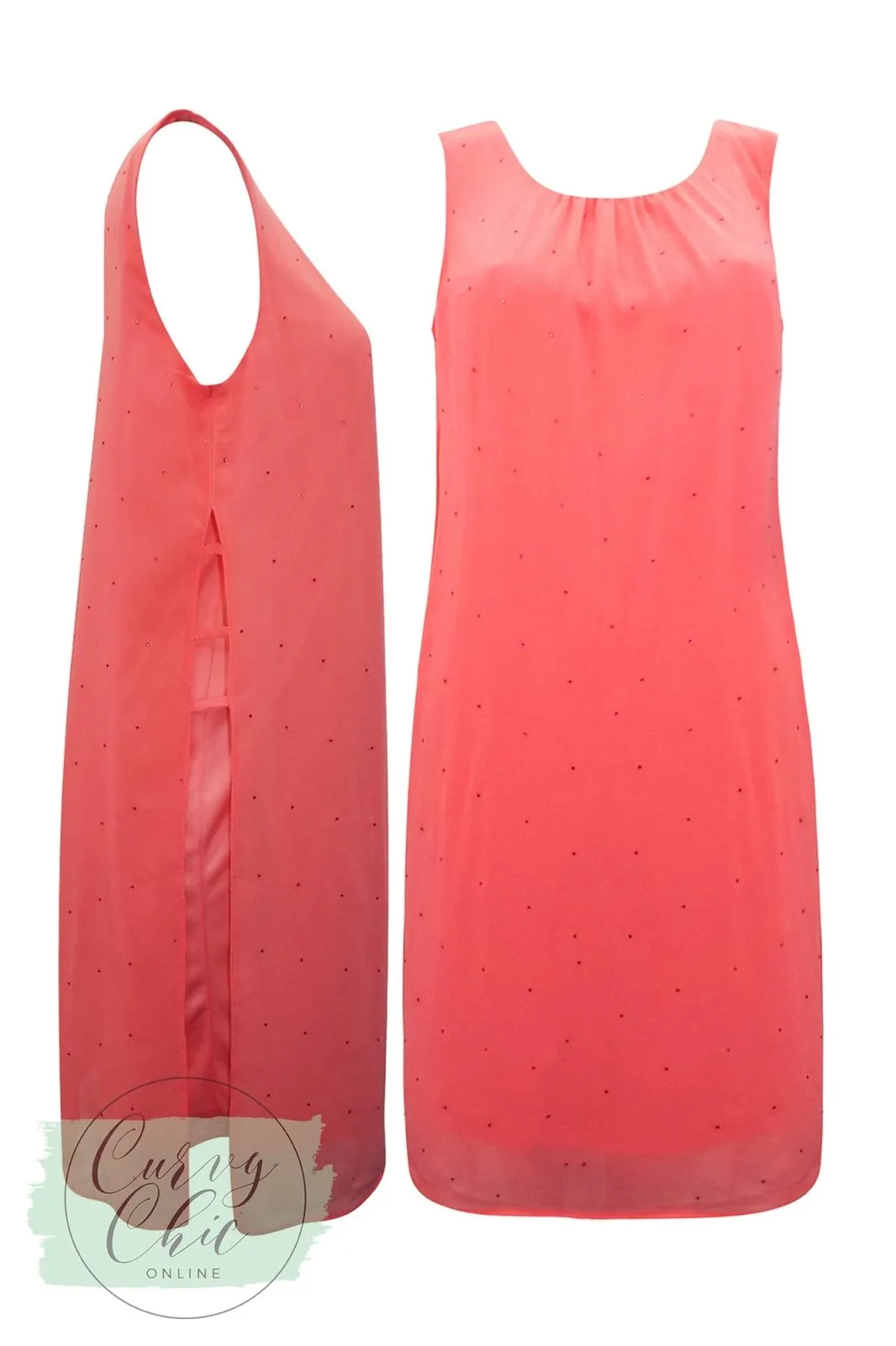 Coral Plus Size Shift Dress with Sequin Detail