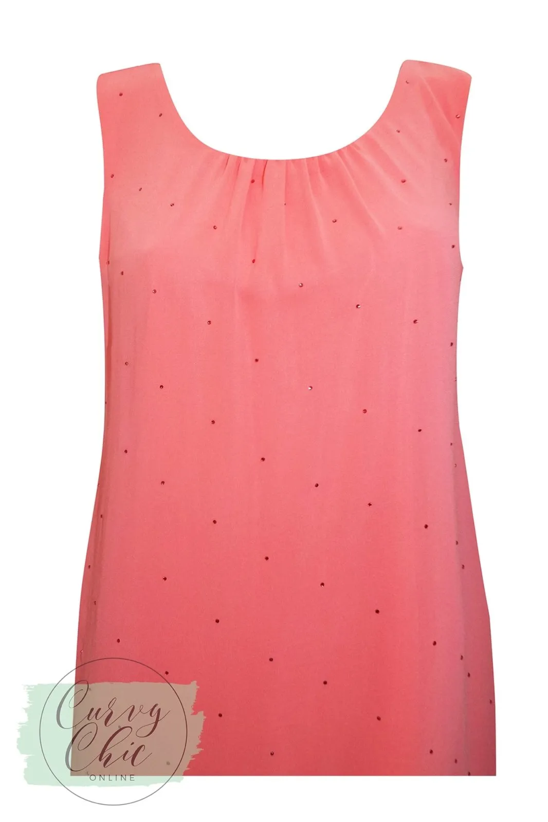 Coral Plus Size Shift Dress with Sequin Detail