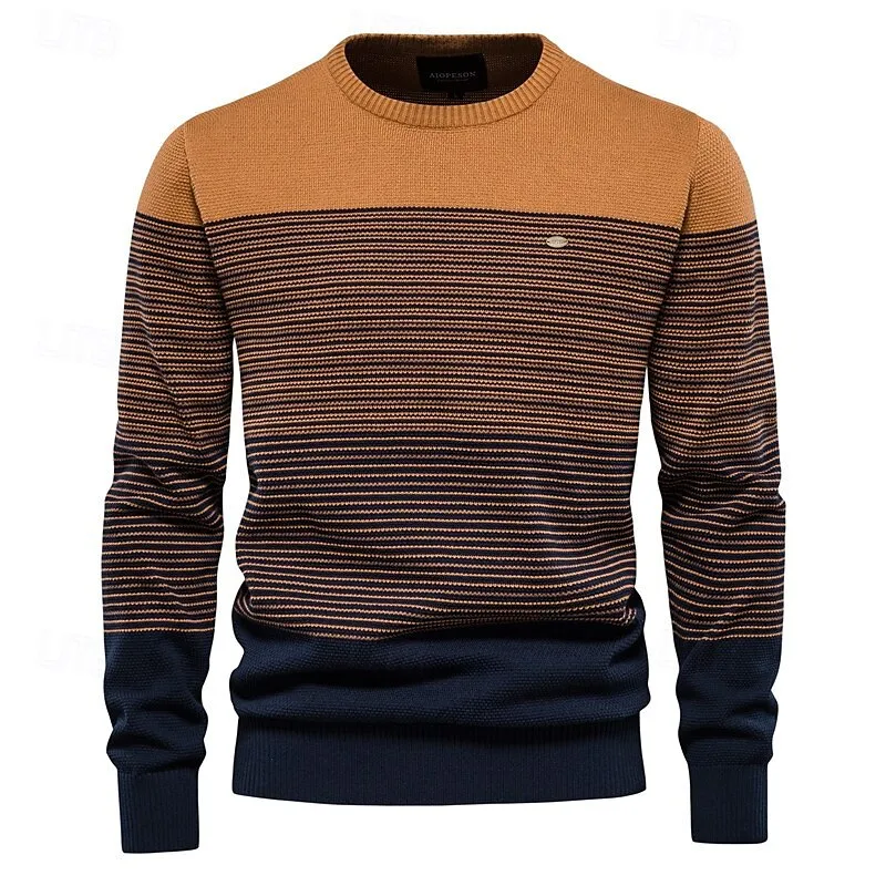 Cotton Crew Neck Gradient Pullover Sweater