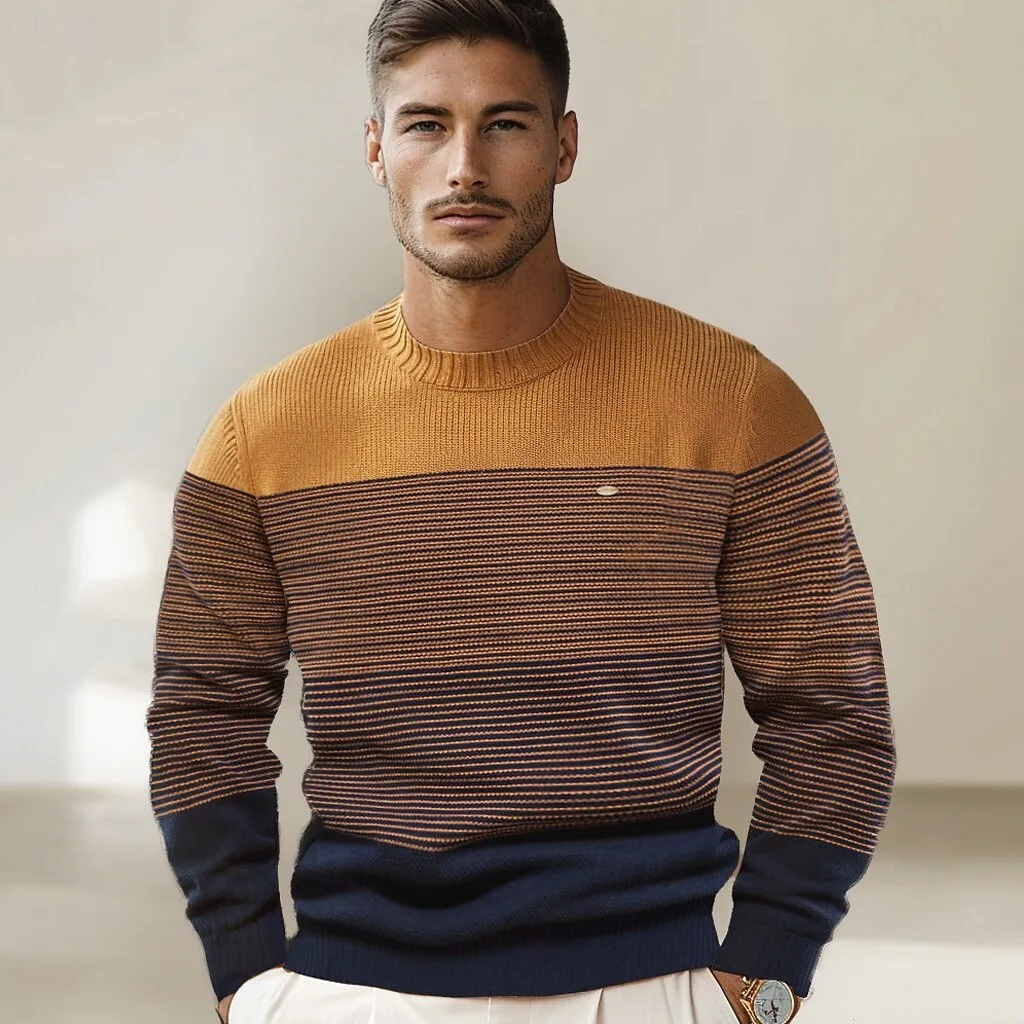 Cotton Crew Neck Gradient Pullover Sweater