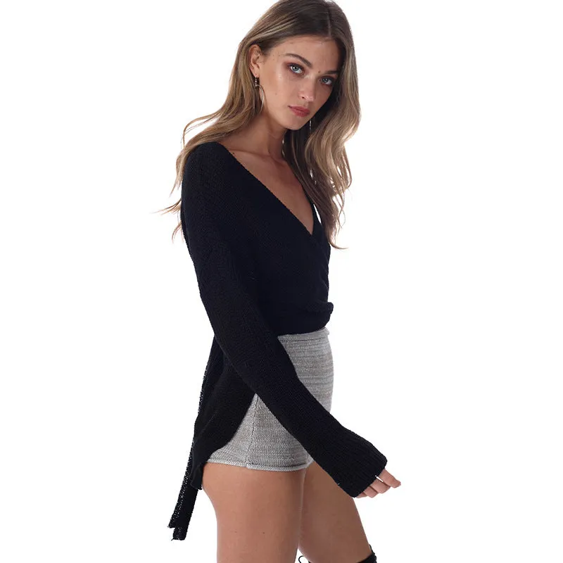 Cross V-neck Loose Irregular Pullover Sweater