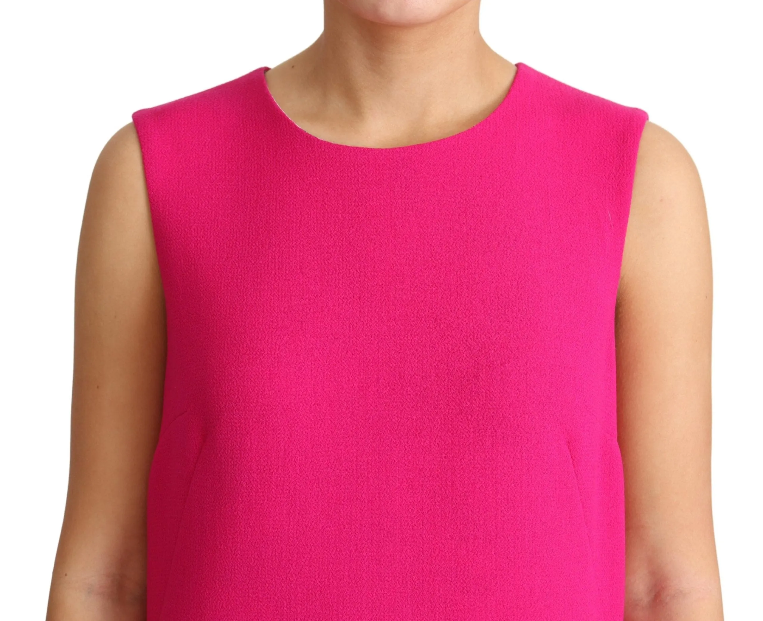 Dolce & Gabbana Fuchsia Wool Sequin Shift Sleeveless Dress