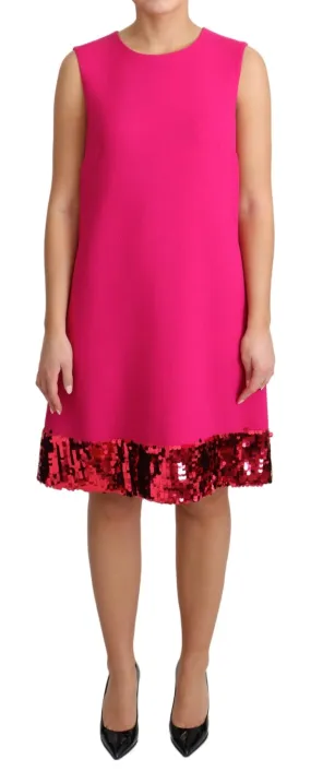 Dolce & Gabbana Fuchsia Wool Sequin Shift Sleeveless Dress