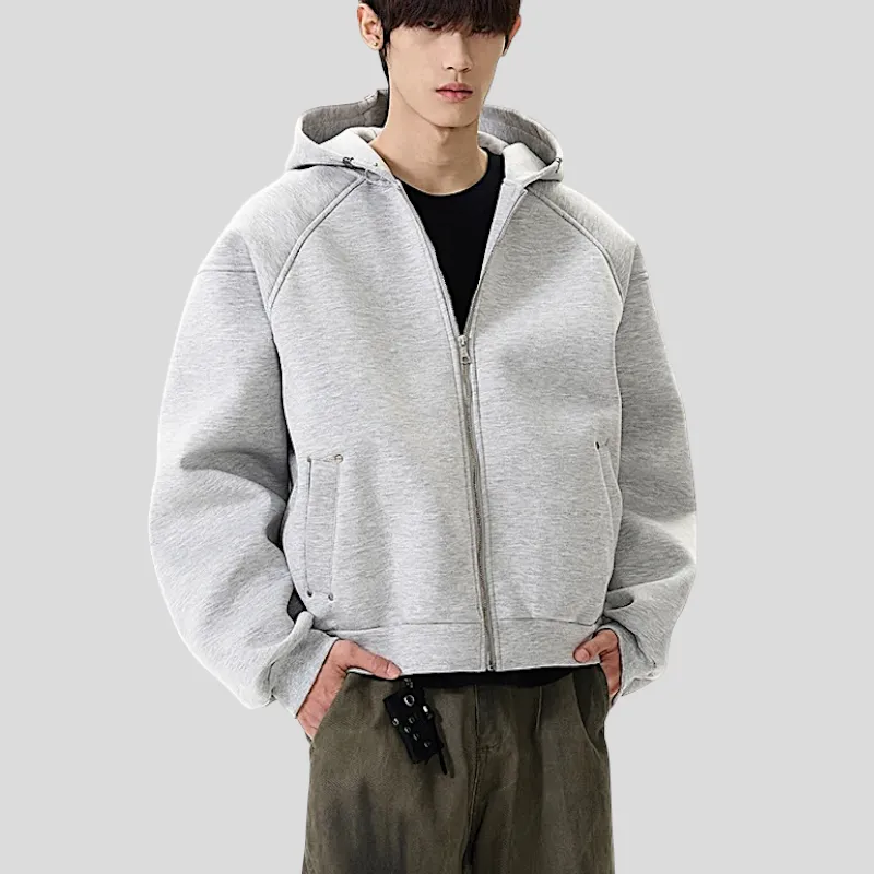 Double knit structured zip front hoodie