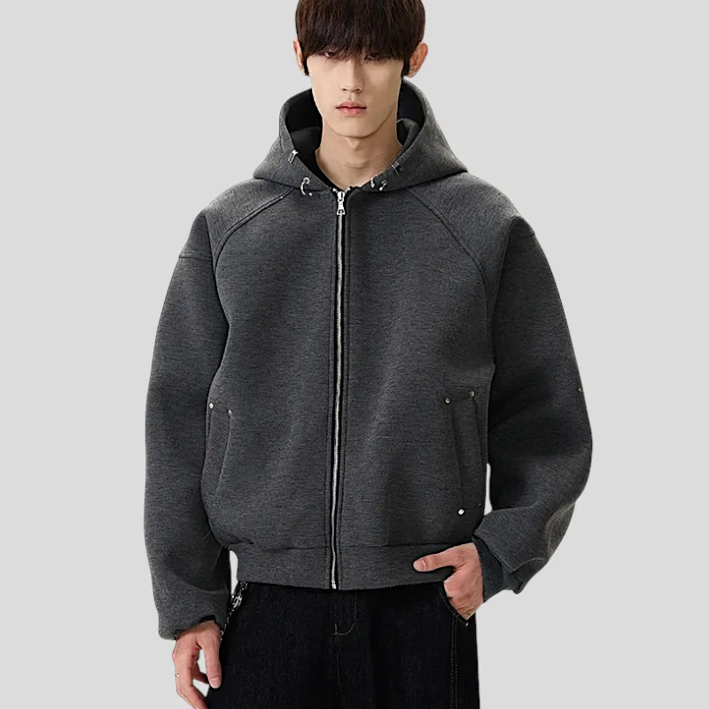 Double knit structured zip front hoodie