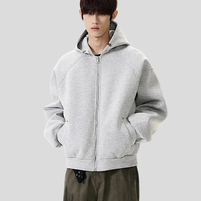 Double knit structured zip front hoodie