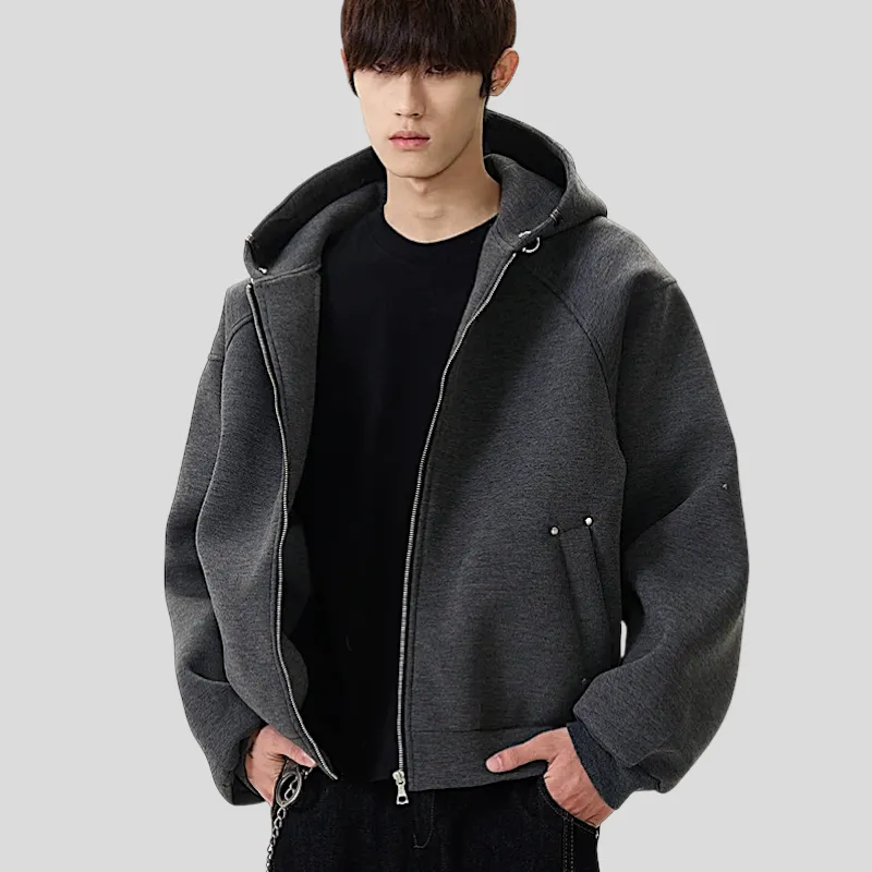 Double knit structured zip front hoodie