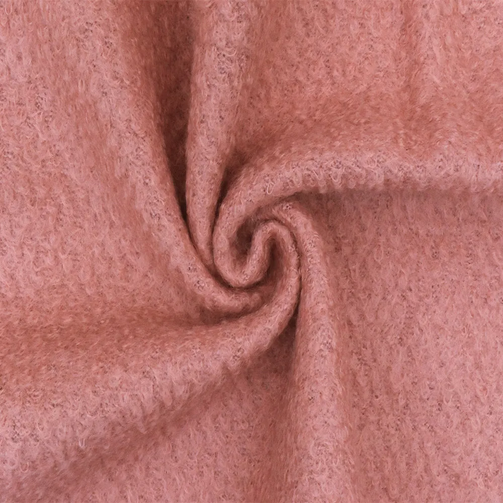 Dusty Pink Textured Boucle Like Wool-Poly Brushed Double Knit Fabric