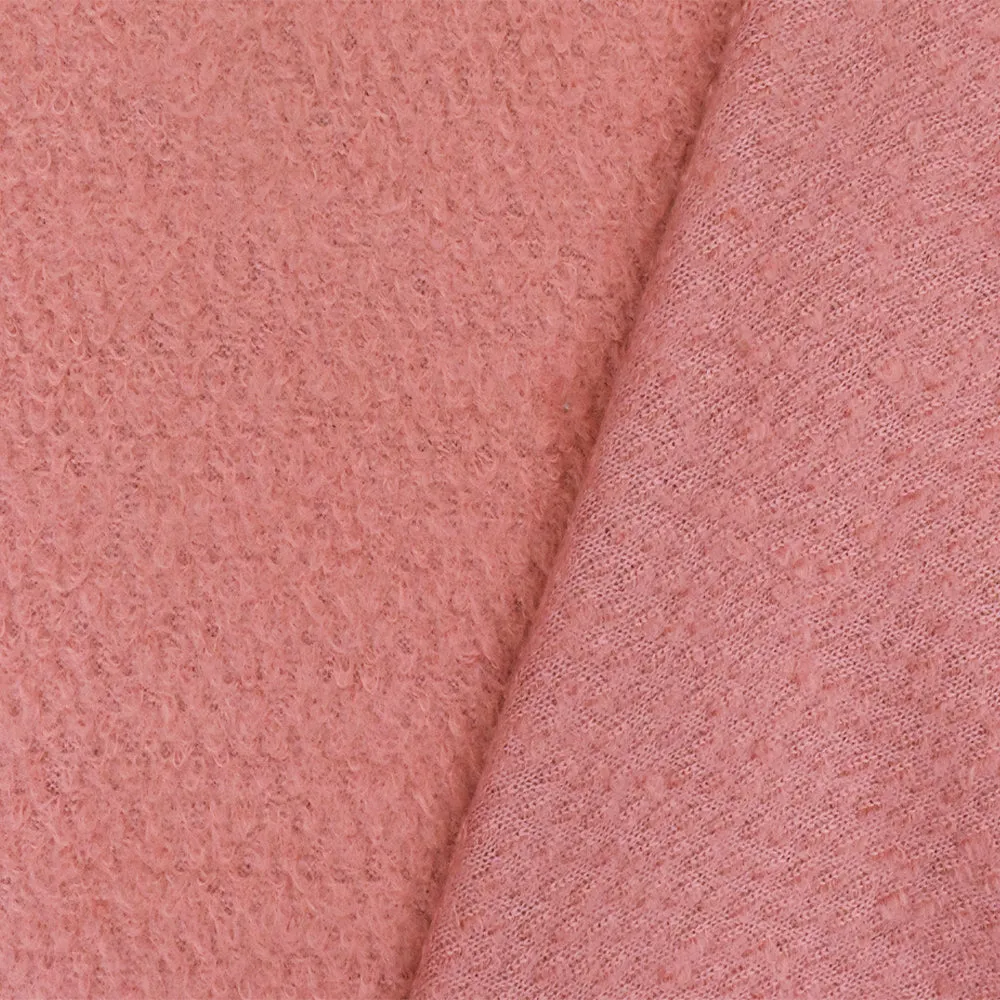 Dusty Pink Textured Boucle Like Wool-Poly Brushed Double Knit Fabric