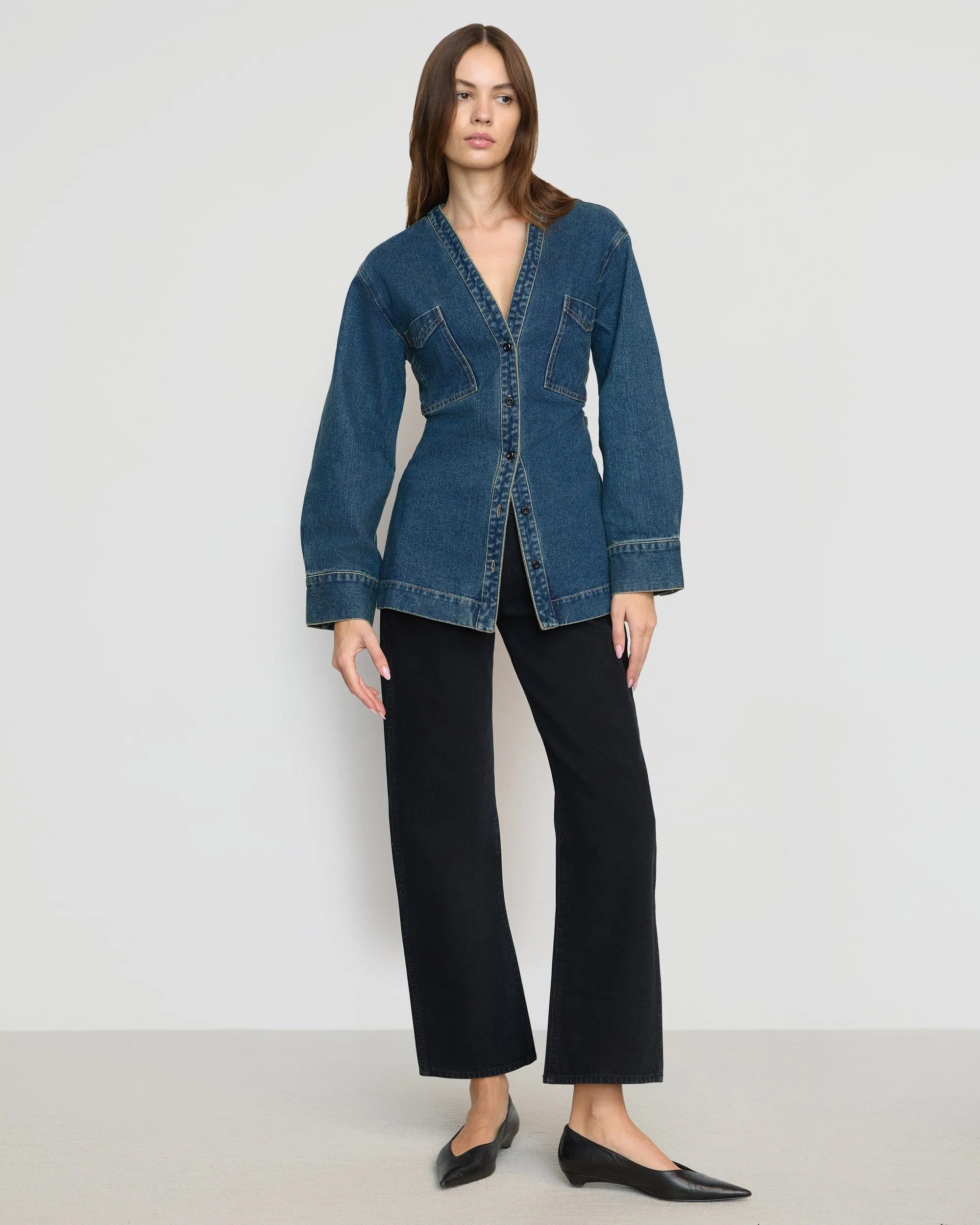 Emmett Structured-Sleeve Denim Jacket